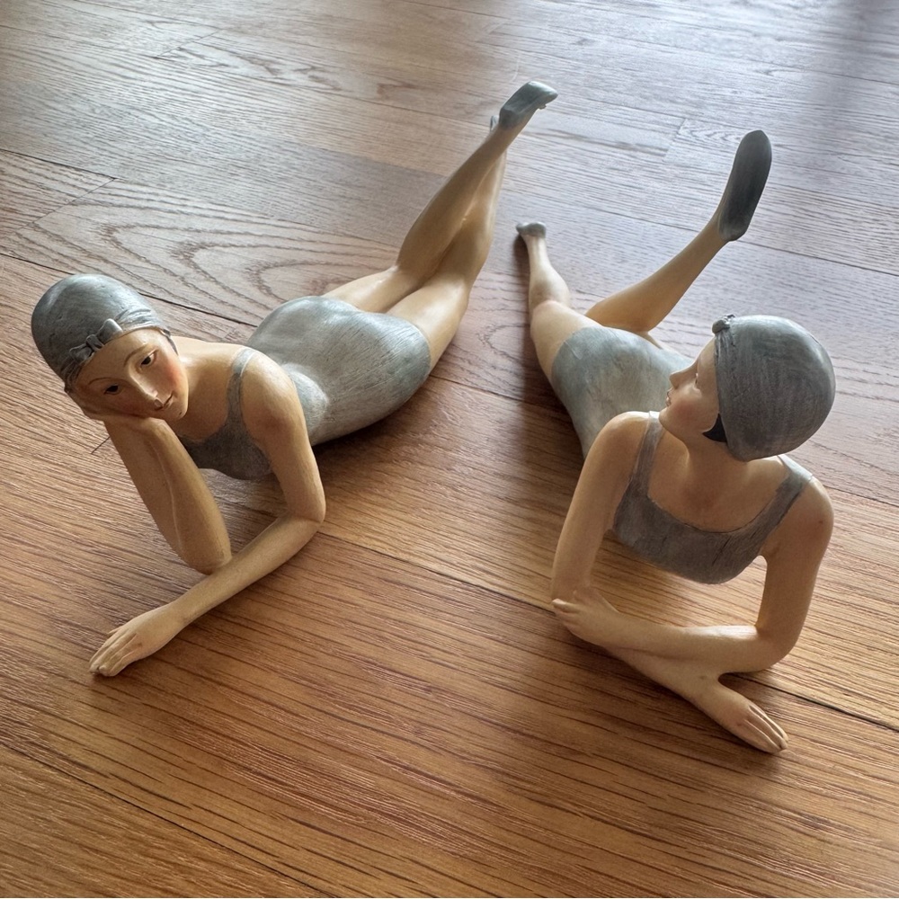 Art Deco Style Bathing Beauty Figurines Set of 2 Swimsuits Coastal Shelf decor
